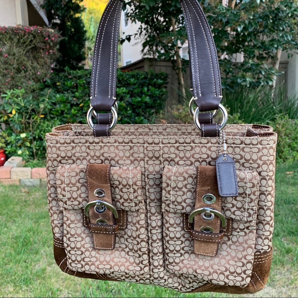 Coach 3646 Soho mini signature print brown suede